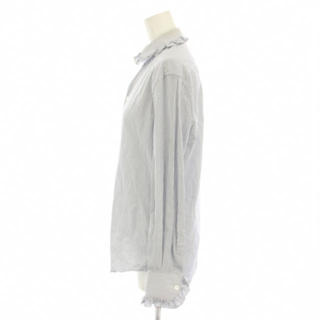 【中古】セリーヌ CELINE エディ期 シャツ ブラウス 長袖 フリル ストライプ柄 34 青 白 2C212869G レディース