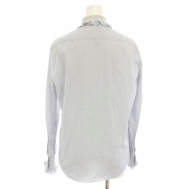 【中古】セリーヌ CELINE エディ期 シャツ ブラウス 長袖 フリル ストライプ柄 34 青 白 2C212869G レディース