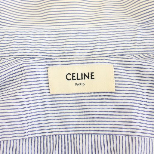 【中古】セリーヌ CELINE エディ期 シャツ ブラウス 長袖 フリル ストライプ柄 34 青 白 2C212869G レディース