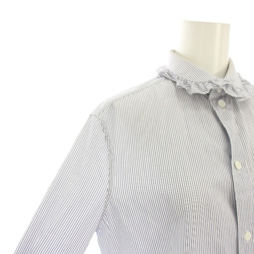 【中古】セリーヌ CELINE エディ期 シャツ ブラウス 長袖 フリル ストライプ柄 34 青 白 2C212869G レディース