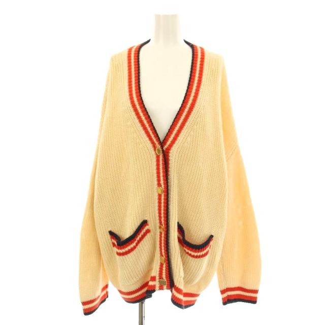 【中古】クチュールドアダム 20SS ニットカーディガン 長袖 Vネック コットン 金ボタン F ベージュ オレンジ ネイビー