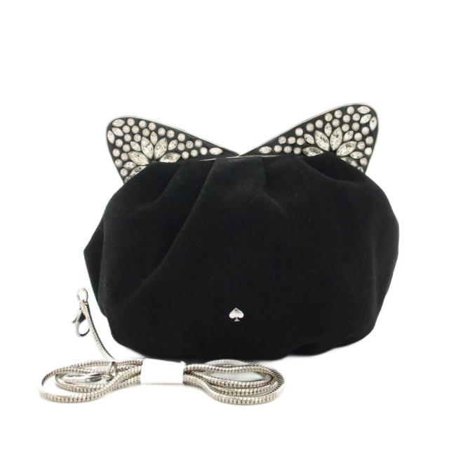 【中古】ケイトスペード エンベリッシュドキャットバッグ ショルダーバッグ がま口 猫型 黒 PXRU5775 レディース