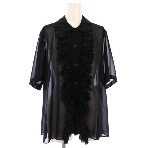 【中古】ノワールケイニノミヤ コムデギャルソン AD2023 シアーシャツ ブラウス フリル 半袖 S 黒 レディース