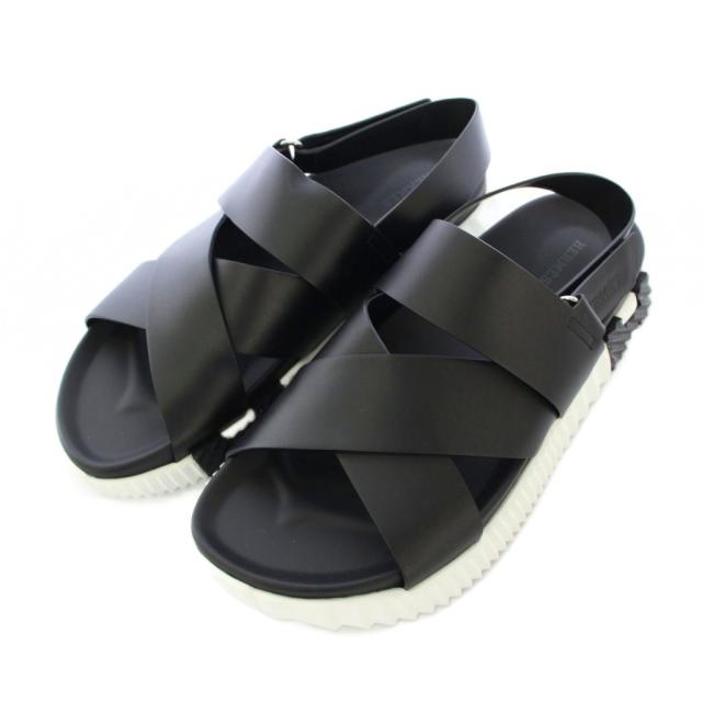 【中古】エルメス HERMES Electric エレクトリック ストラップサンダル 厚底 レザー クロス バイカラー 42 黒 白