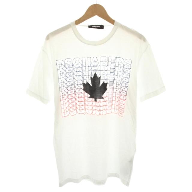 【中古】ディースクエアード DSQUARED2 Tシャツ カットソー クルーネック 半袖 ロゴプリント L 白 S74GD0830 メンズ