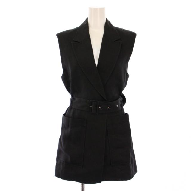 【中古】デプレ 23SS ヘビーオックスフォードリネンベルテッドジレ ベスト ミドル丈 前開きトッパー ベルト F 黒