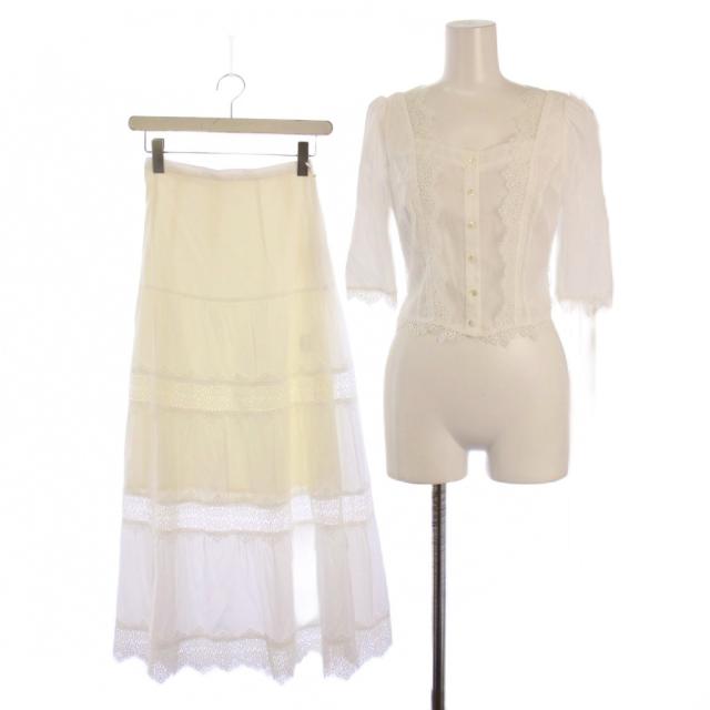 【中古】未使用品 デイシー deicy セットアップ 上下 ブラウス シャツ 五分袖 フレアスカート F 0 白 レディース