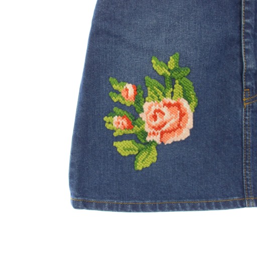 【中古】未使用品 グッチ GUCCI フラワー刺繍 デニムスカート 台形 ミニ 38 青 456973 /KH レディース_3