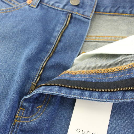 【中古】未使用品 グッチ GUCCI フラワー刺繍 デニムスカート 台形 ミニ 38 青 456973 /KH レディース_7