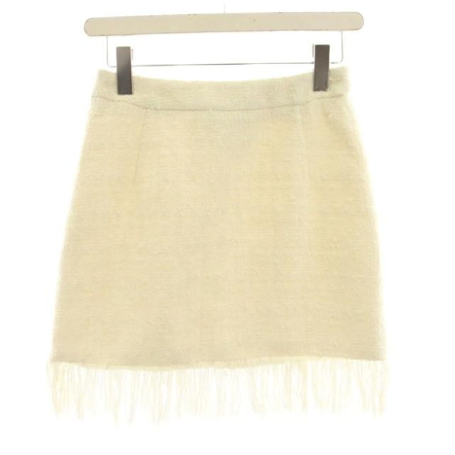 【中古】シャネル CHANEL uniform 24SS ツイードスカート 台形 ミニ フリンジ 36 白 U05330K10529 /KH レディース