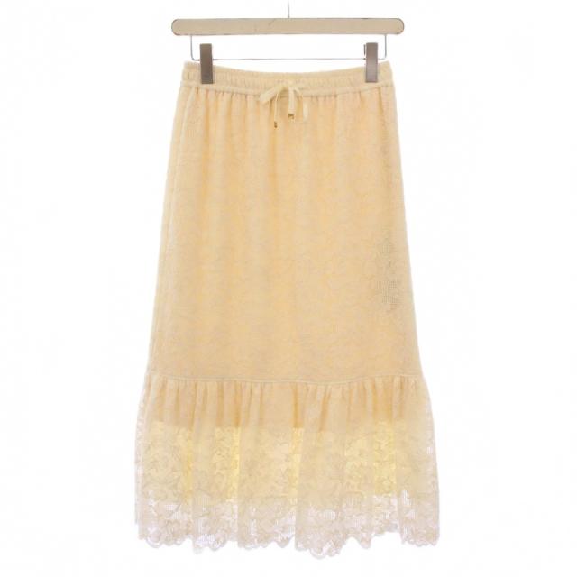 【中古】未使用品 エポカ コットンブレンドレースフリルスカート フレア イージー ミモレ ロング 38 アイボリー