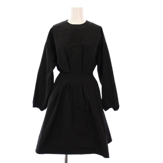 【中古】セブンテンバイミホカワヒト SEVEN TEN by MIHO KAWAHITO タフタ長袖ワンピース ひざ丈 クルーネック XS 黒