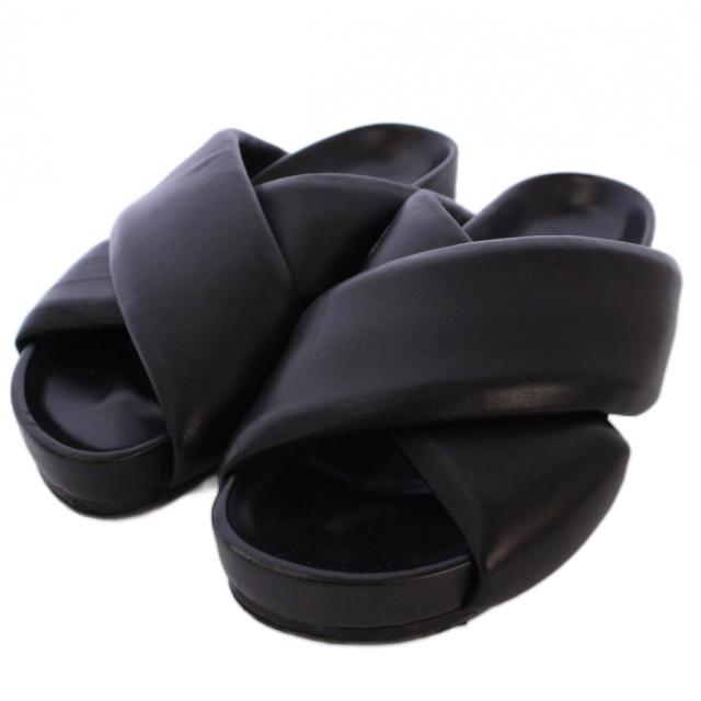 【中古】ジルサンダー JIL SANDER クロスストラップ レザー サンダル ミュール シューズ 25.5cm 黒 レディース