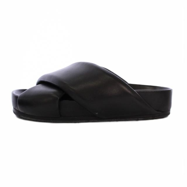 【中古】ジルサンダー JIL SANDER クロスストラップ レザー サンダル ミュール シューズ 25.5cm 黒 レディース