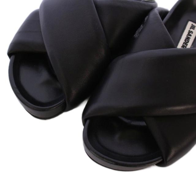 【中古】ジルサンダー JIL SANDER クロスストラップ レザー サンダル ミュール シューズ 25.5cm 黒 レディース