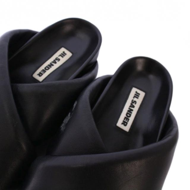 【中古】ジルサンダー JIL SANDER クロスストラップ レザー サンダル ミュール シューズ 25.5cm 黒 レディース