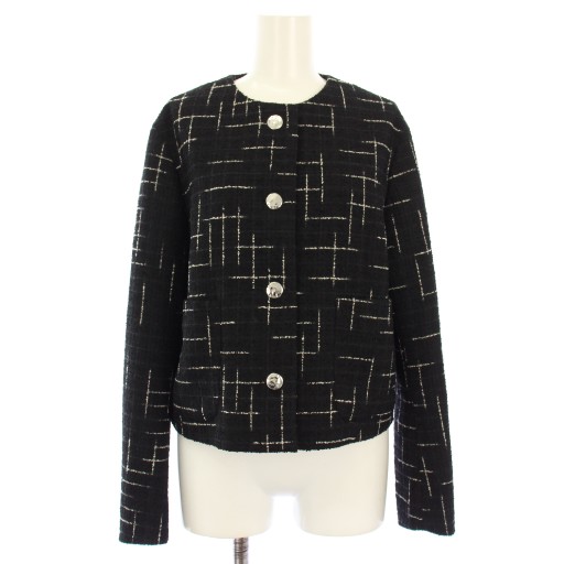 【中古】ポールスミス PAUL SMITH ノーカラージャケット ツイード 40 黒 245028 /TK レディース