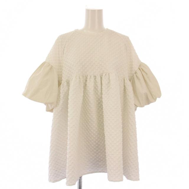 【中古】スリースクエア ポコポコジャガードブラウス シャツ プルオーバー 半袖 クルーネック フレア 切替 F 白