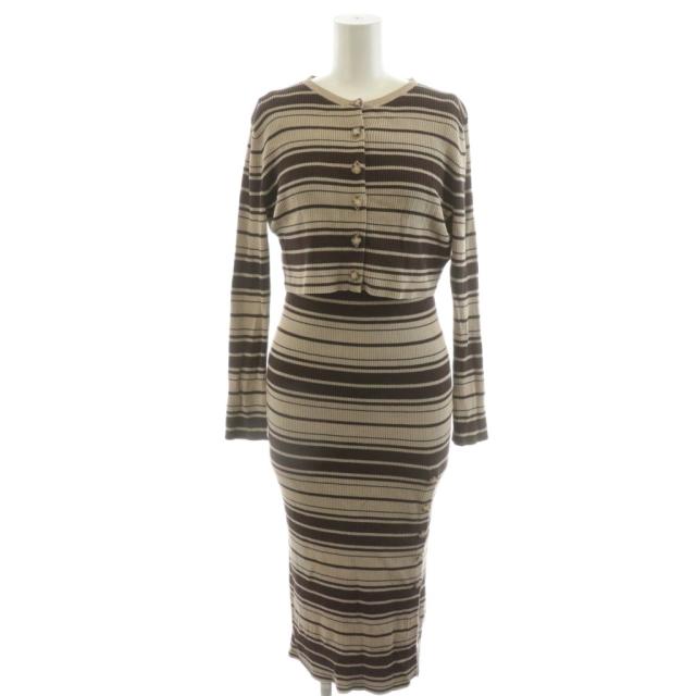 【中古】ハーリップトゥ 2点セット カーディガン ワンピース ロング ボーダー ノースリーブ S ベージュ 茶