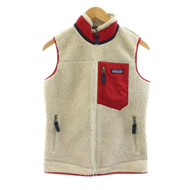 【中古】パタゴニア Patagonia クラシック レトロX ベスト ジップアップ ボア XS ベージュ 赤 レッド 23083