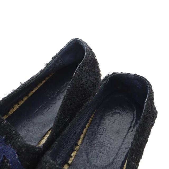 【中古】シャネル CHANEL ココマーク スリッポン シューズ ツイード エスパドリーユ ロゴ 22.5cm 黒 青 G29762