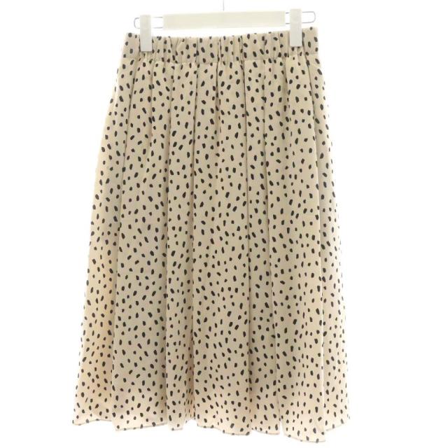 【中古】ルネ Rene 24年製 フレアスカート ギャザー イージー ミモレ ロング ウエストゴム ドット柄 34 ベージュ 黒