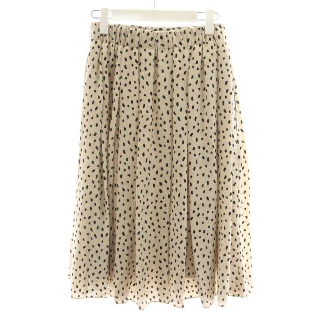【中古】ルネ Rene 24年製 フレアスカート ギャザー イージー ミモレ ロング ウエストゴム ドット柄 34 ベージュ 黒 中古】ルネ Rene 24年製 フレアスカート ギャザー イージー ミモレ