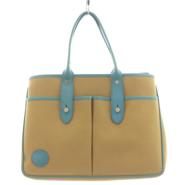 【中古】ハンティングワールド HUNTING WORLD ハンドバッグ トートバッグ ロゴ レザー キャンバス ベージュ 水色