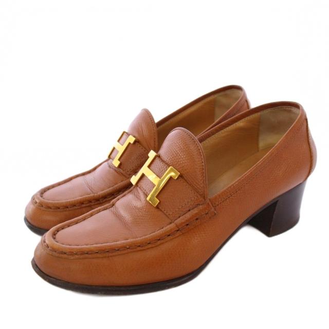 【中古】エルメス HERMES コンスタンス モカシン ローファー レザー ゴールド金具 36 茶 /KH レディース