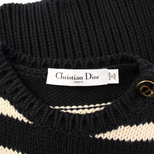 【中古】クリスチャンディオール ニットベスト ボーダー ロゴボタン カシミヤ混 I44 黒 白 114T36AM714_3