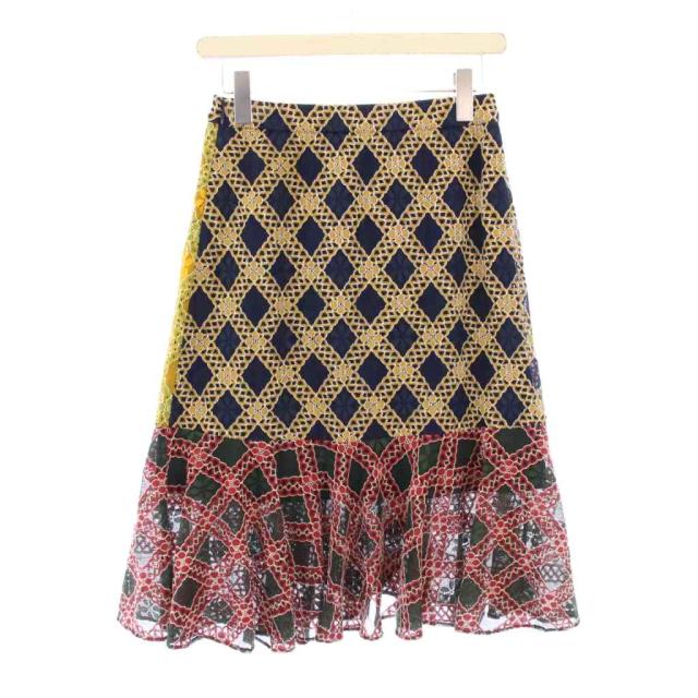 【中古】ヴィヴィアンタム VIVIENNE TAM フレアスカート ひざ丈 レース 刺繍 切替 38 マルチカラー /BB レディース_1