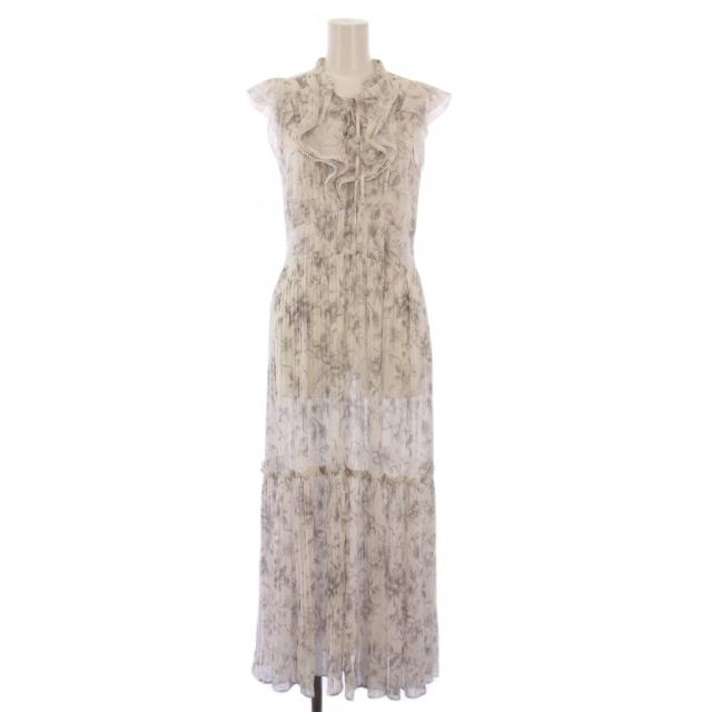 【中古】スナイデル SNIDEL 25SS プリーツプリントワンピース マキシ ロング ノースリーブ シアー 花柄 2 グレー 白