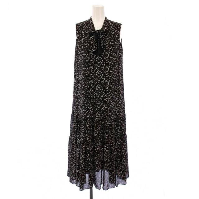【中古】未使用品 アナイ ミニドットティアードボウタイワンピース フレア ミモレ ロング ノースリーブ 36 黒 白