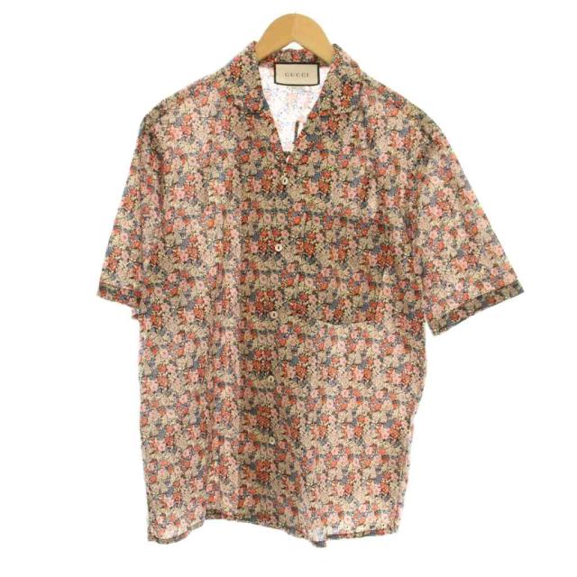 【中古】グッチ LIBERTY カジュアルシャツ オープンカラー フラワープリント 花柄 46 マルチカラー 636407 ZAFKZ