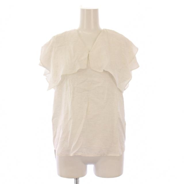 【中古】ノーブル NOBLE 25SS ファジーリネンスクエアケープブラウス シャツ プルオーバー 半袖 Vネック F 白