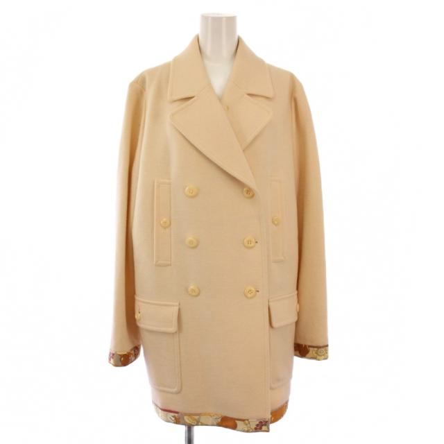 【中古】レオナールスポーツ LEONARD SPORT ピーコート Pコート ミドル丈 アウター ダブル 総裏地 ウール ベージュ