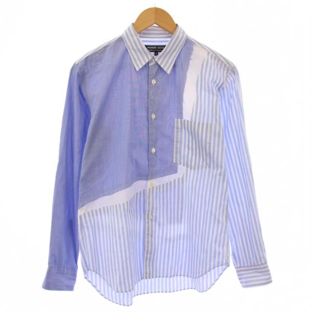 【中古】コムデギャルソンオムドゥ AD2021 カジュアルシャツ 長袖 レギュラーカラー ストライプ柄 XS 水色