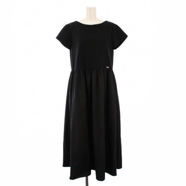 【中古】フォクシーニューヨーク デイリージャージードレス フレアワンピース ミモレ ロング 半袖 クルーネック 黒