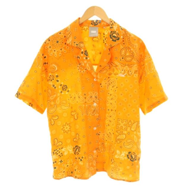 【中古】キスニューヨークシティ オープンカラーシャツ 半袖 ペイズリー柄 プリント S オレンジ 23051061000320
