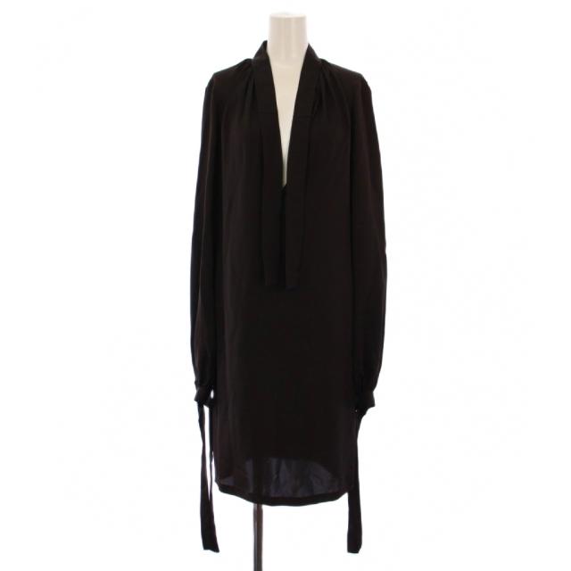 【中古】グッチ GUCCI ワンピース ひざ丈 長袖 シルク 38 チャコールグレー 113925 ZF043 /BM レディース