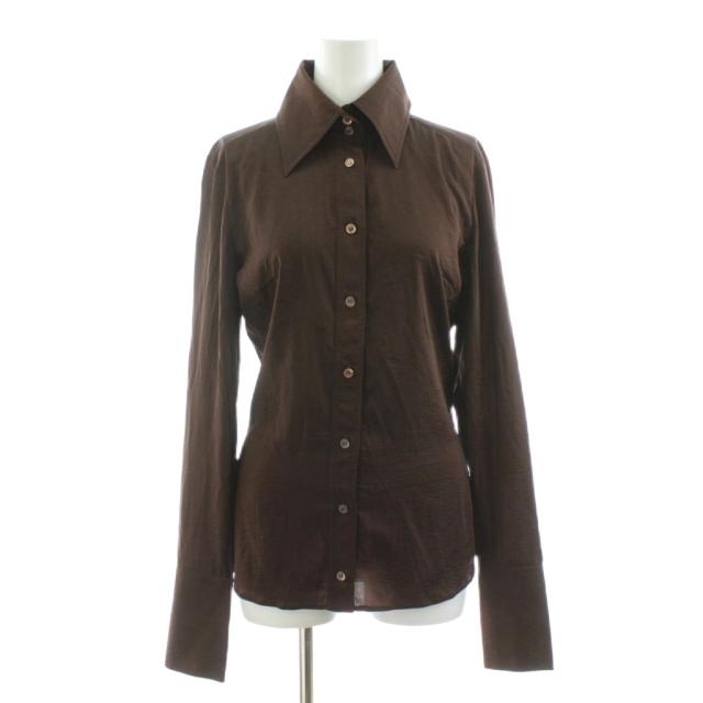 【中古】グッチ GUCCI シャツ ブラウス 長袖 GG柄 プリント シルク 40 茶 ブラウン 113241 /KU レディース