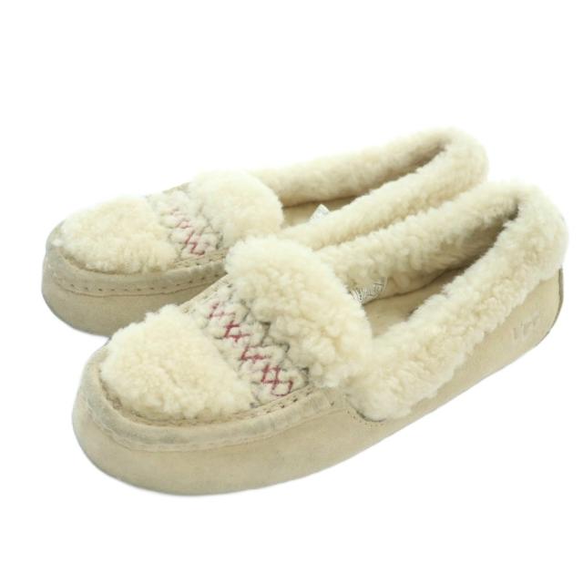 【中古】アグ UGG ANSLEY BRAID アンスレー ブレイド モカシン ムートン スエード US6 23cm ベージュ 1143975