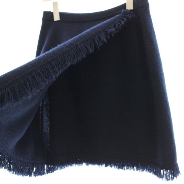 【中古】シャネル CHANEL カシミヤ ニット ラップスカート フリンジ ココマークボタン ひざ丈 38 ネイビー_4