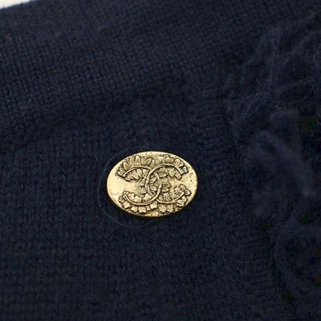 【中古】シャネル CHANEL カシミヤ ニット ラップスカート フリンジ ココマークボタン ひざ丈 38 ネイビー_5