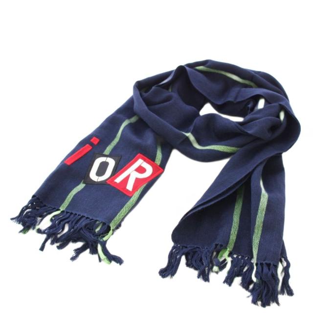 【中古】クリスチャンディオール Christian Dior ストール パシュミナ シルク混 ボーダー ロゴ ネイビー レディース