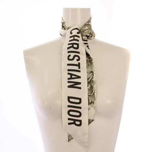【中古】クリスチャンディオール Christian Dior トワル ドゥ ジュイ ゾディア ミッツァ スカーフ シルク ロゴ 白
