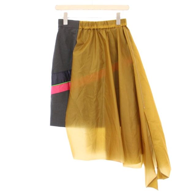 中古】カラー kolor パネル切替アシンメトリースカート フレア ひざ丈