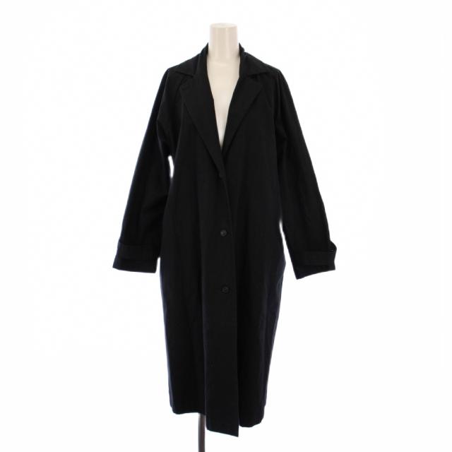 【中古】エヴァムエヴァ evam eva cotton tailored coat コットンテーラードコート アウター ロング丈 無地 2 黒