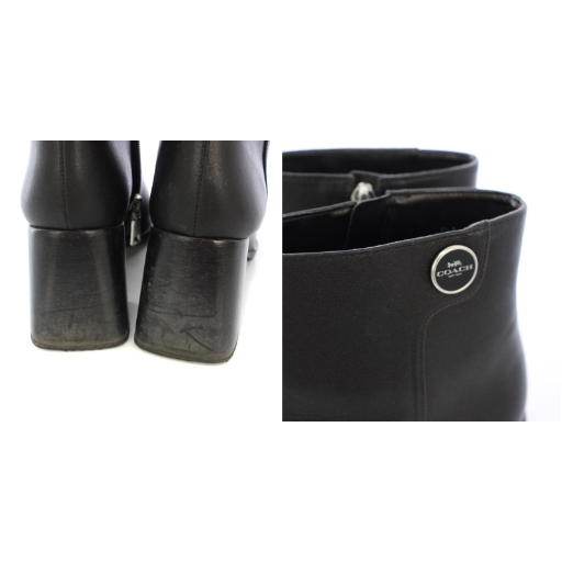 【中古】コーチ COACH ショートブーツ スクエアトゥ レザー 6.5C 黒 CT606 /TK レディース