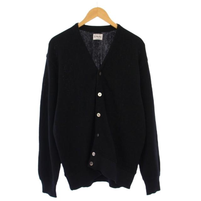 【中古】ヨネトミストア ギマコットンカーディガン ニット 長袖  Vネック ストレッチ ガーター編み 3 黒 ブラック